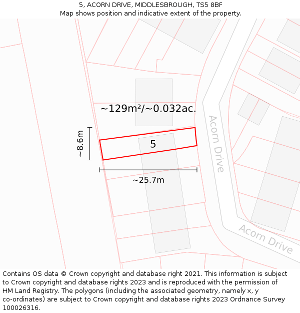 5, ACORN DRIVE, MIDDLESBROUGH, TS5 8BF: Plot and title map