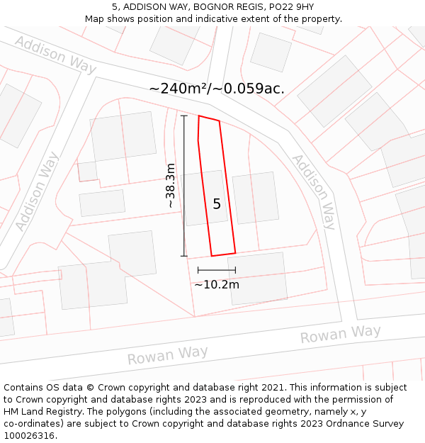 5, ADDISON WAY, BOGNOR REGIS, PO22 9HY: Plot and title map