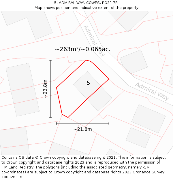 5, ADMIRAL WAY, COWES, PO31 7FL: Plot and title map