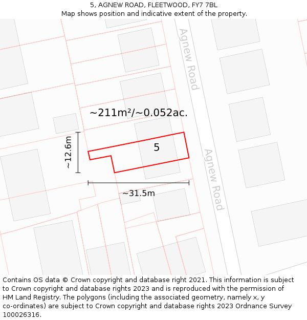 5, AGNEW ROAD, FLEETWOOD, FY7 7BL: Plot and title map