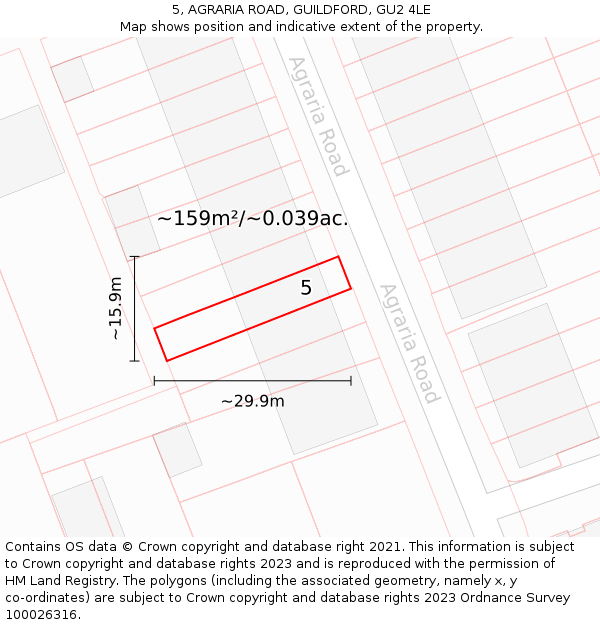 5, AGRARIA ROAD, GUILDFORD, GU2 4LE: Plot and title map