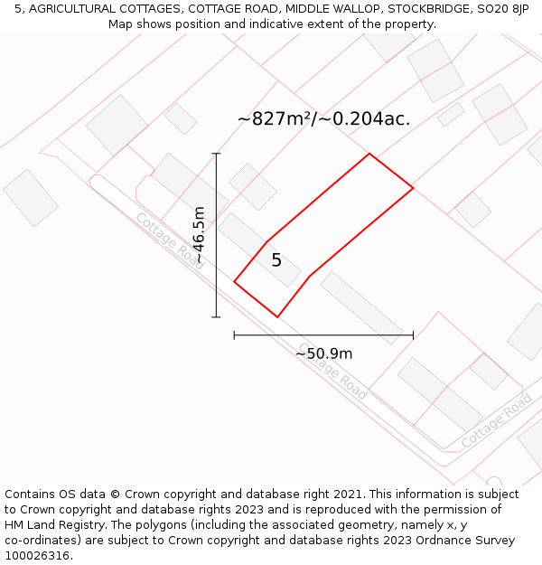 5, AGRICULTURAL COTTAGES, COTTAGE ROAD, MIDDLE WALLOP, STOCKBRIDGE, SO20 8JP: Plot and title map