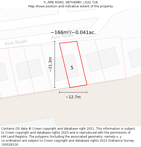 5, AIRE ROAD, WETHERBY, LS22 7UE: Plot and title map