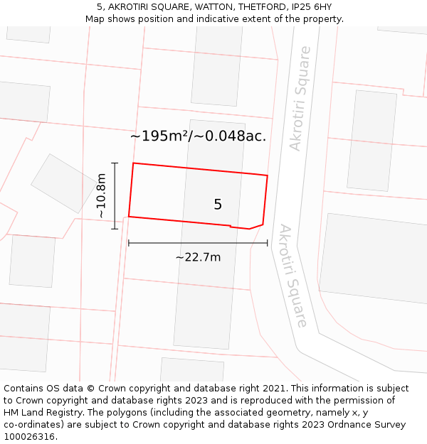 5, AKROTIRI SQUARE, WATTON, THETFORD, IP25 6HY: Plot and title map