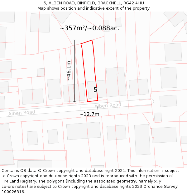 5, ALBEN ROAD, BINFIELD, BRACKNELL, RG42 4HU: Plot and title map