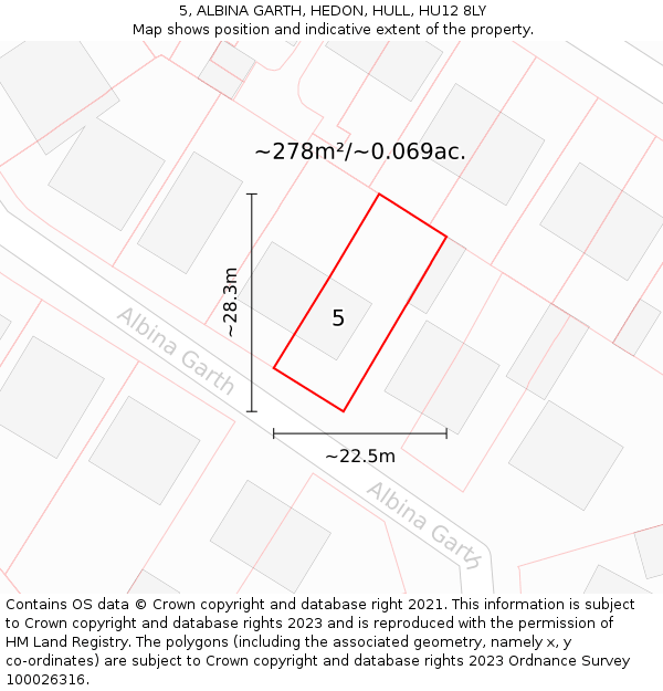 5, ALBINA GARTH, HEDON, HULL, HU12 8LY: Plot and title map