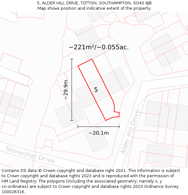 5, ALDER HILL DRIVE, TOTTON, SOUTHAMPTON, SO40 8JB: Plot and title map