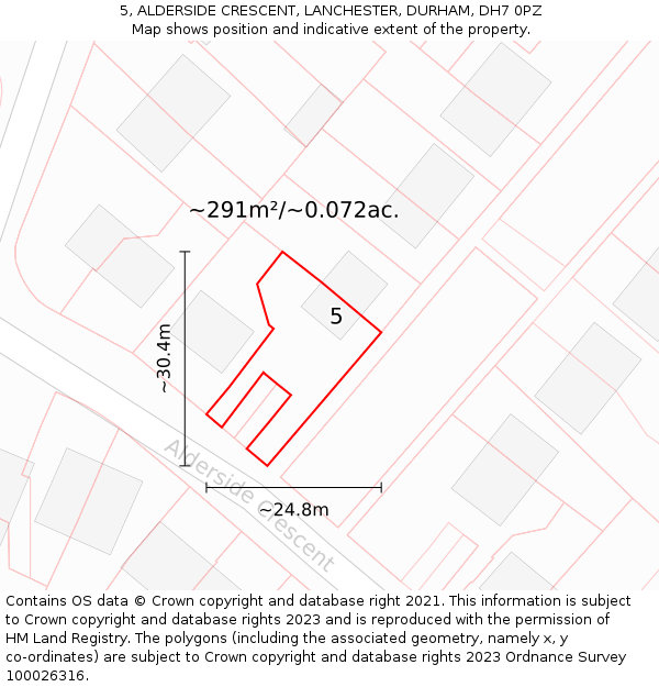 5, ALDERSIDE CRESCENT, LANCHESTER, DURHAM, DH7 0PZ: Plot and title map