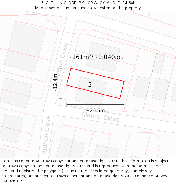 5, ALDHUN CLOSE, BISHOP AUCKLAND, DL14 6XL: Plot and title map