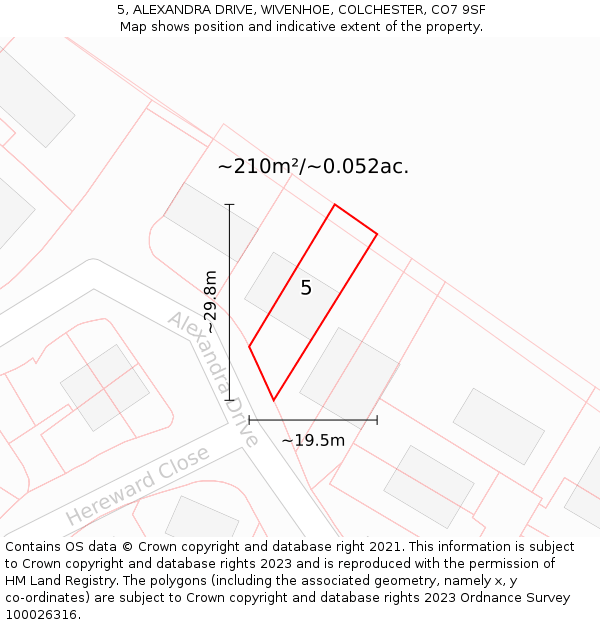 5, ALEXANDRA DRIVE, WIVENHOE, COLCHESTER, CO7 9SF: Plot and title map