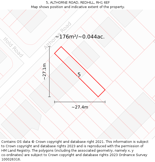 5, ALTHORNE ROAD, REDHILL, RH1 6EF: Plot and title map