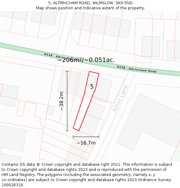 5, ALTRINCHAM ROAD, WILMSLOW, SK9 5ND: Plot and title map