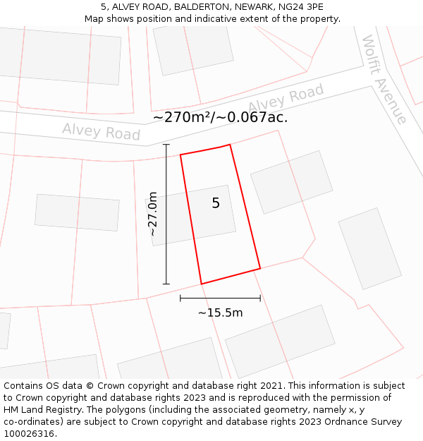 5, ALVEY ROAD, BALDERTON, NEWARK, NG24 3PE: Plot and title map