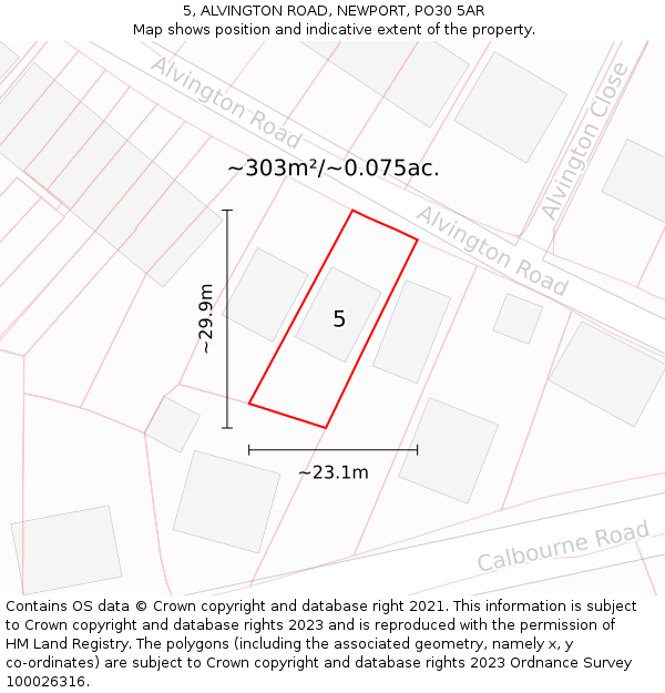 5, ALVINGTON ROAD, NEWPORT, PO30 5AR: Plot and title map