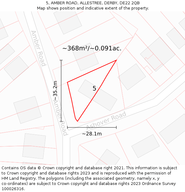 5, AMBER ROAD, ALLESTREE, DERBY, DE22 2QB: Plot and title map