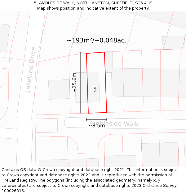 5, AMBLESIDE WALK, NORTH ANSTON, SHEFFIELD, S25 4HS: Plot and title map