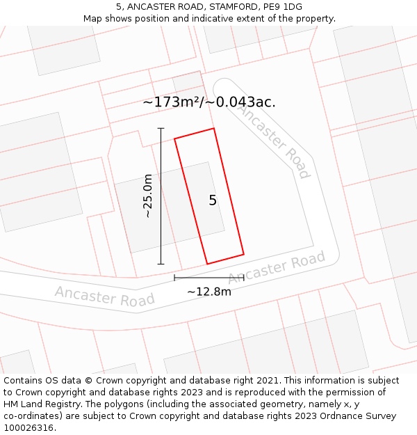 5, ANCASTER ROAD, STAMFORD, PE9 1DG: Plot and title map