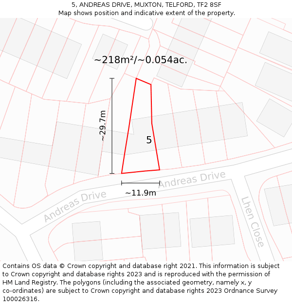 5, ANDREAS DRIVE, MUXTON, TELFORD, TF2 8SF: Plot and title map