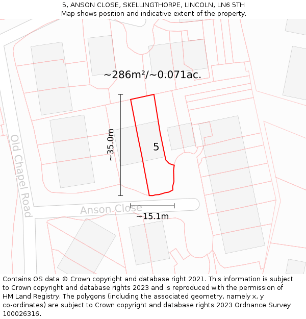 5, ANSON CLOSE, SKELLINGTHORPE, LINCOLN, LN6 5TH: Plot and title map