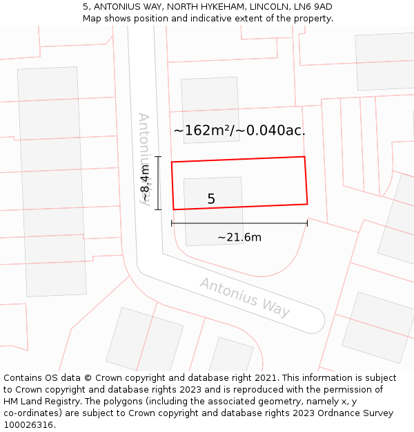 5, ANTONIUS WAY, NORTH HYKEHAM, LINCOLN, LN6 9AD: Plot and title map