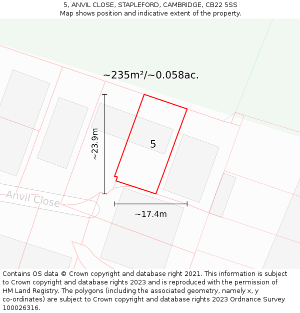 5, ANVIL CLOSE, STAPLEFORD, CAMBRIDGE, CB22 5SS: Plot and title map