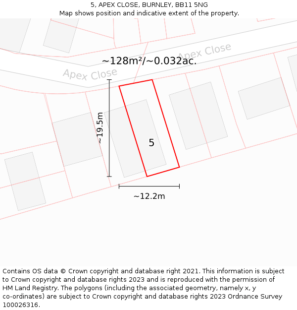 5, APEX CLOSE, BURNLEY, BB11 5NG: Plot and title map