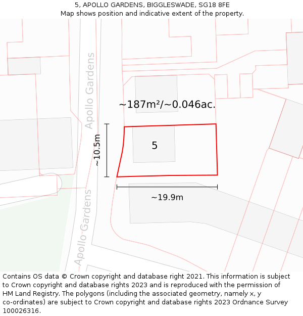 5, APOLLO GARDENS, BIGGLESWADE, SG18 8FE: Plot and title map