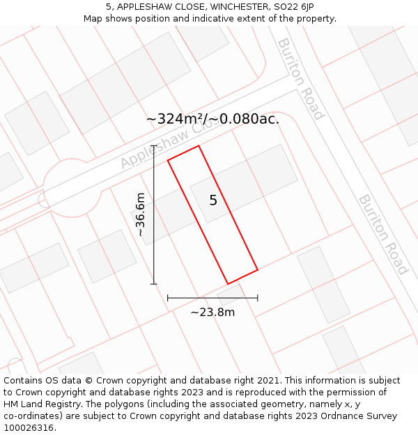 5, APPLESHAW CLOSE, WINCHESTER, SO22 6JP: Plot and title map