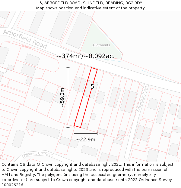 5, ARBORFIELD ROAD, SHINFIELD, READING, RG2 9DY: Plot and title map