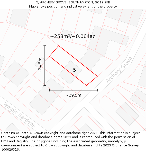 5, ARCHERY GROVE, SOUTHAMPTON, SO19 9FB: Plot and title map