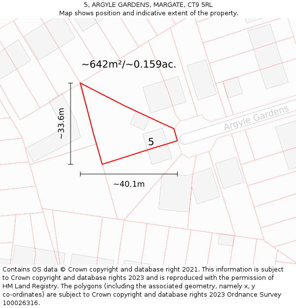 5, ARGYLE GARDENS, MARGATE, CT9 5RL: Plot and title map