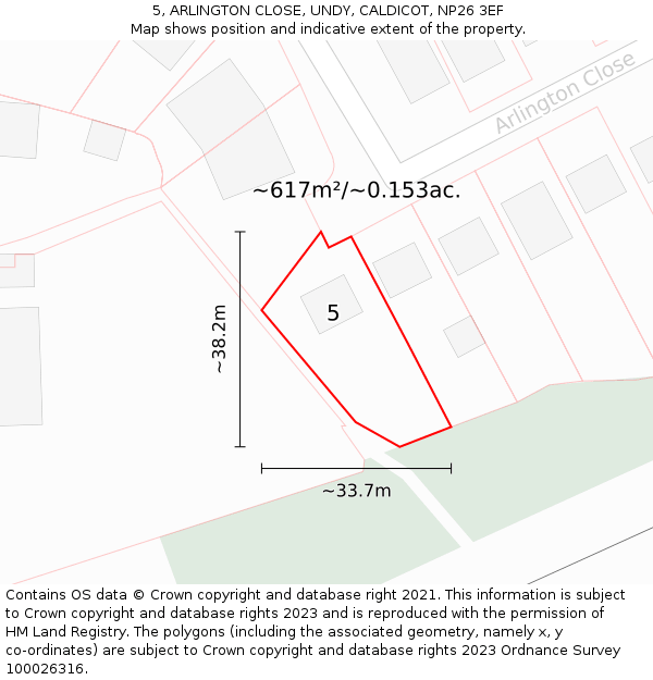 5, ARLINGTON CLOSE, UNDY, CALDICOT, NP26 3EF: Plot and title map