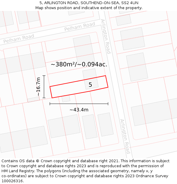 5, ARLINGTON ROAD, SOUTHEND-ON-SEA, SS2 4UN: Plot and title map