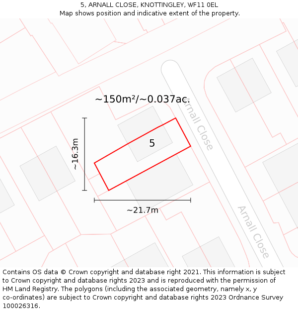 5, ARNALL CLOSE, KNOTTINGLEY, WF11 0EL: Plot and title map