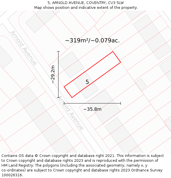 5, ARNOLD AVENUE, COVENTRY, CV3 5LW: Plot and title map