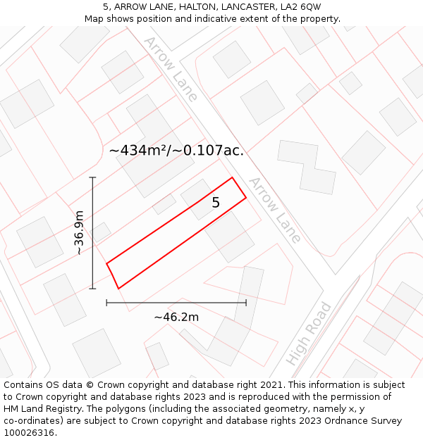 5, ARROW LANE, HALTON, LANCASTER, LA2 6QW: Plot and title map