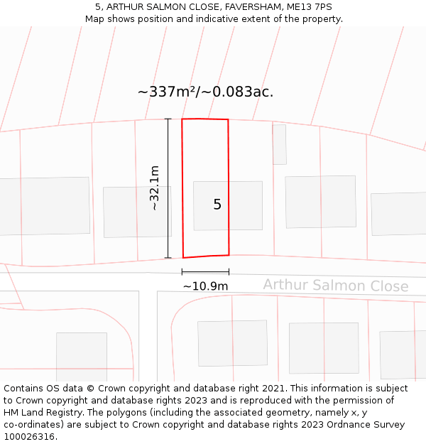 5, ARTHUR SALMON CLOSE, FAVERSHAM, ME13 7PS: Plot and title map