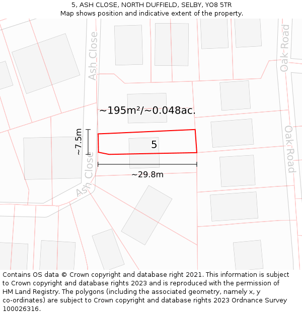 5, ASH CLOSE, NORTH DUFFIELD, SELBY, YO8 5TR: Plot and title map