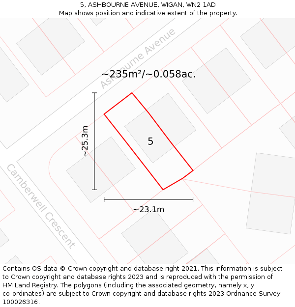 5, ASHBOURNE AVENUE, WIGAN, WN2 1AD: Plot and title map