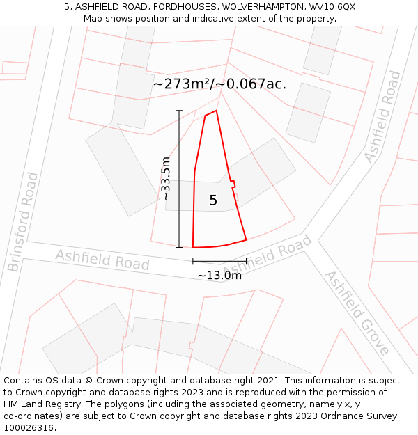 5, ASHFIELD ROAD, FORDHOUSES, WOLVERHAMPTON, WV10 6QX: Plot and title map