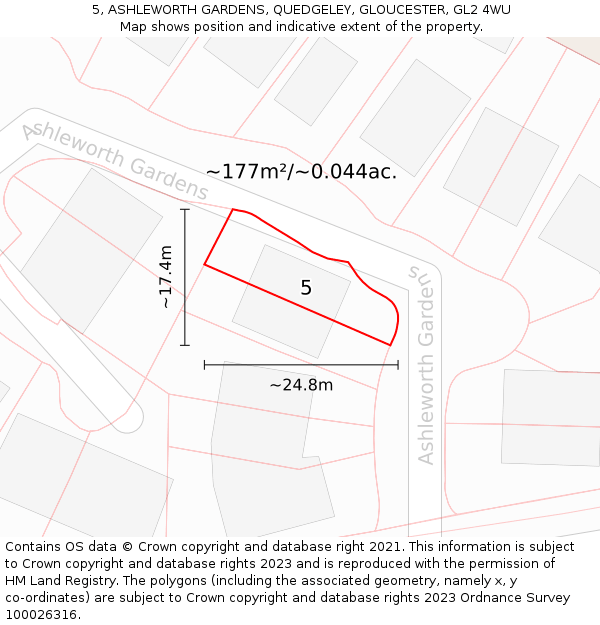 5, ASHLEWORTH GARDENS, QUEDGELEY, GLOUCESTER, GL2 4WU: Plot and title map