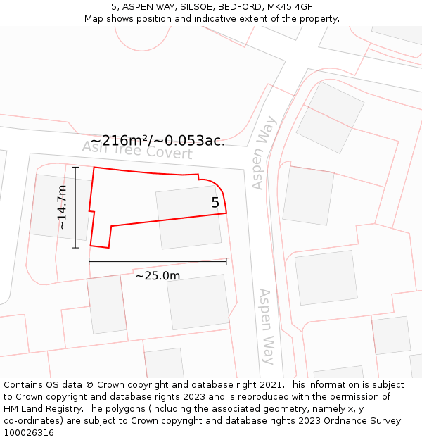 5, ASPEN WAY, SILSOE, BEDFORD, MK45 4GF: Plot and title map