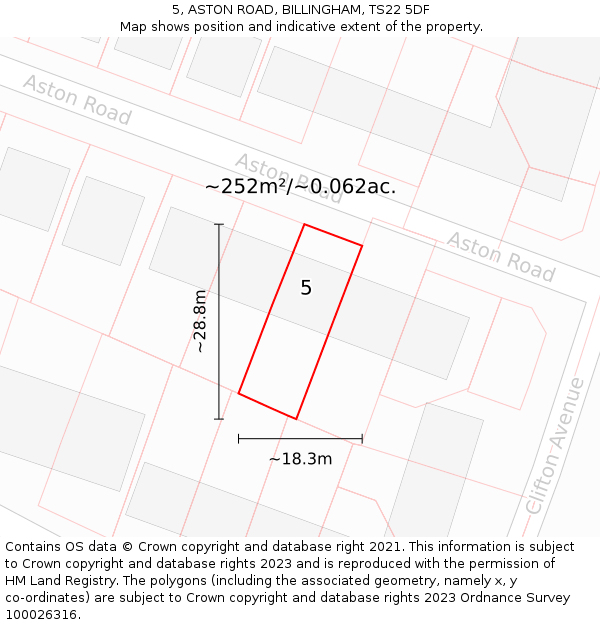 5, ASTON ROAD, BILLINGHAM, TS22 5DF: Plot and title map