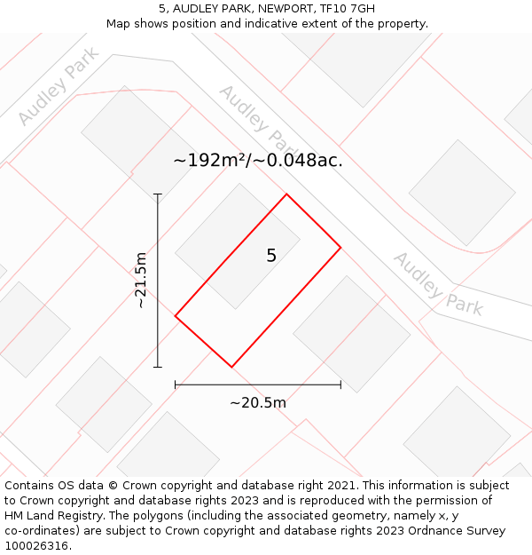 5, AUDLEY PARK, NEWPORT, TF10 7GH: Plot and title map