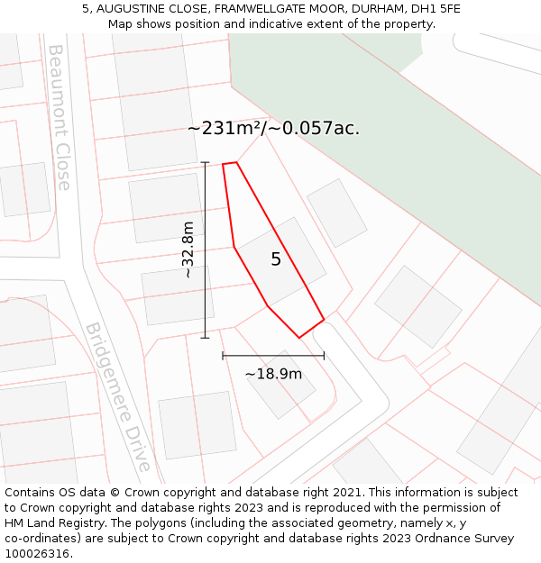 5, AUGUSTINE CLOSE, FRAMWELLGATE MOOR, DURHAM, DH1 5FE: Plot and title map