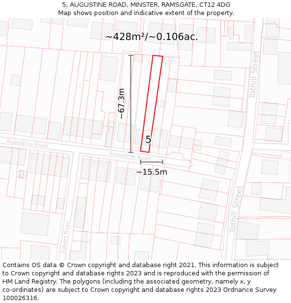 5, AUGUSTINE ROAD, MINSTER, RAMSGATE, CT12 4DG: Plot and title map