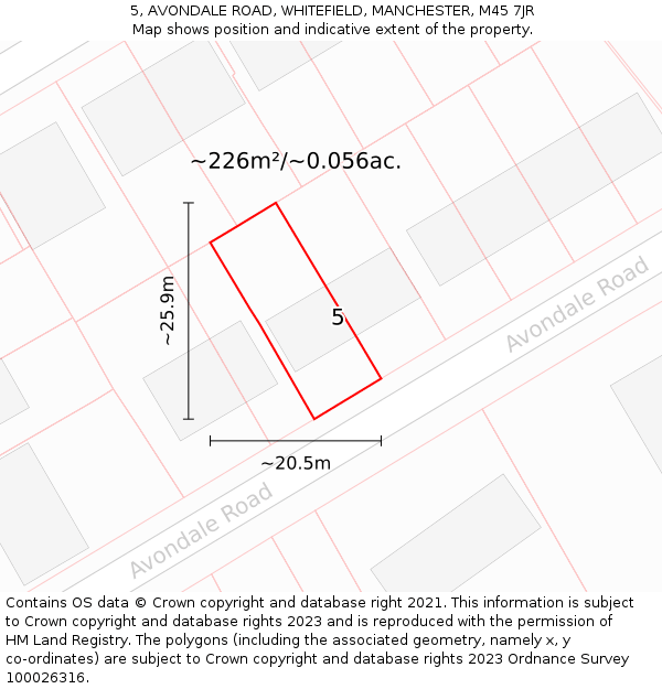 5, AVONDALE ROAD, WHITEFIELD, MANCHESTER, M45 7JR: Plot and title map