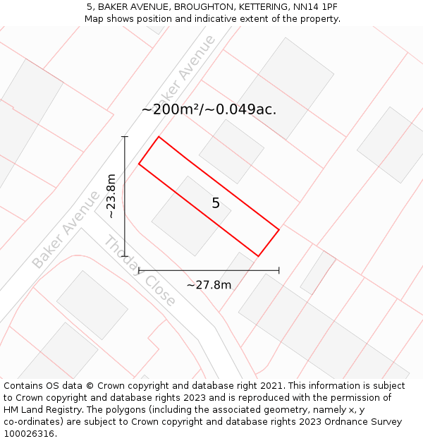 5, BAKER AVENUE, BROUGHTON, KETTERING, NN14 1PF: Plot and title map