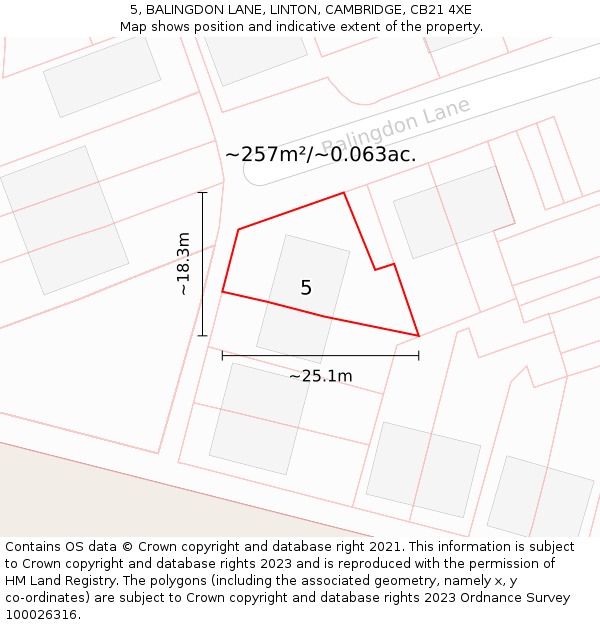 5, BALINGDON LANE, LINTON, CAMBRIDGE, CB21 4XE: Plot and title map