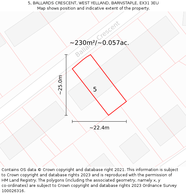 5, BALLARDS CRESCENT, WEST YELLAND, BARNSTAPLE, EX31 3EU: Plot and title map